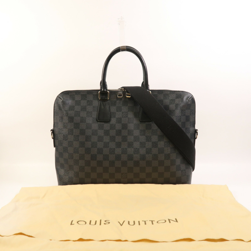LOUIS VUITTON Damier Graphite Porte Document Jour Business Bag銀扣手挽袋-8
