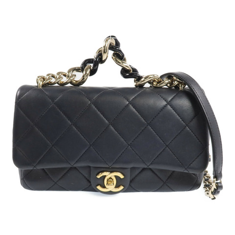 CHANEL 羊皮皮革2 Way Shoulder金扣手挽肩背兩用袋