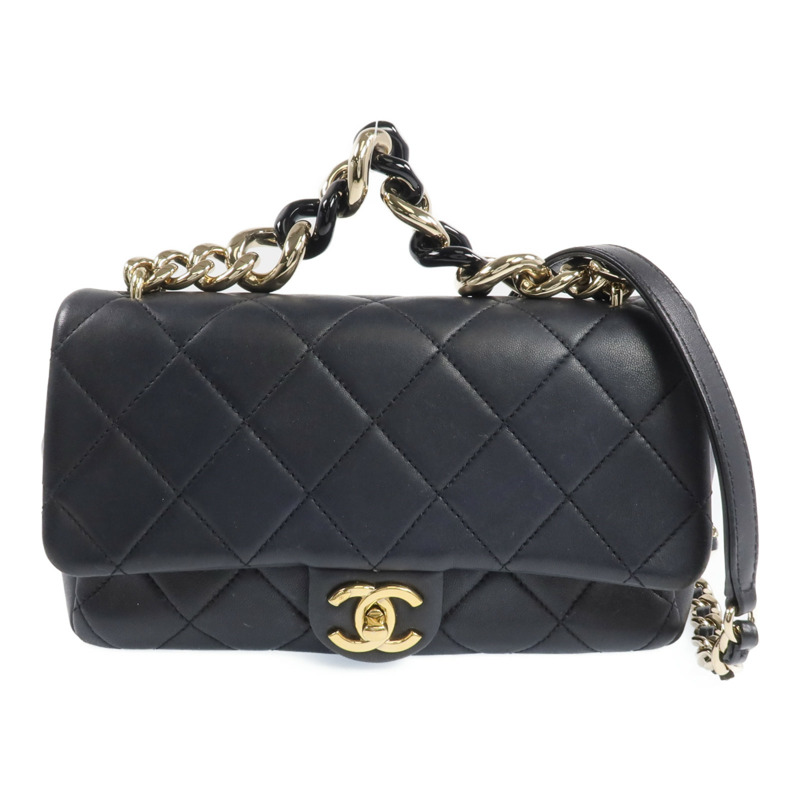 CHANEL 羊皮皮革2 Way Shoulder金扣手挽肩背兩用袋-0