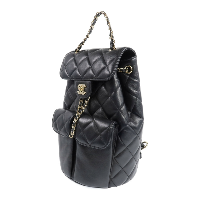 CHANEL 牛皮皮革Backpack金扣背包-1