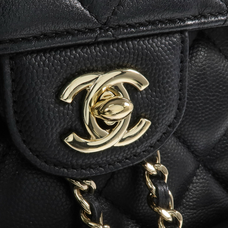 CHANEL 牛皮皮革Backpack金扣背包-16