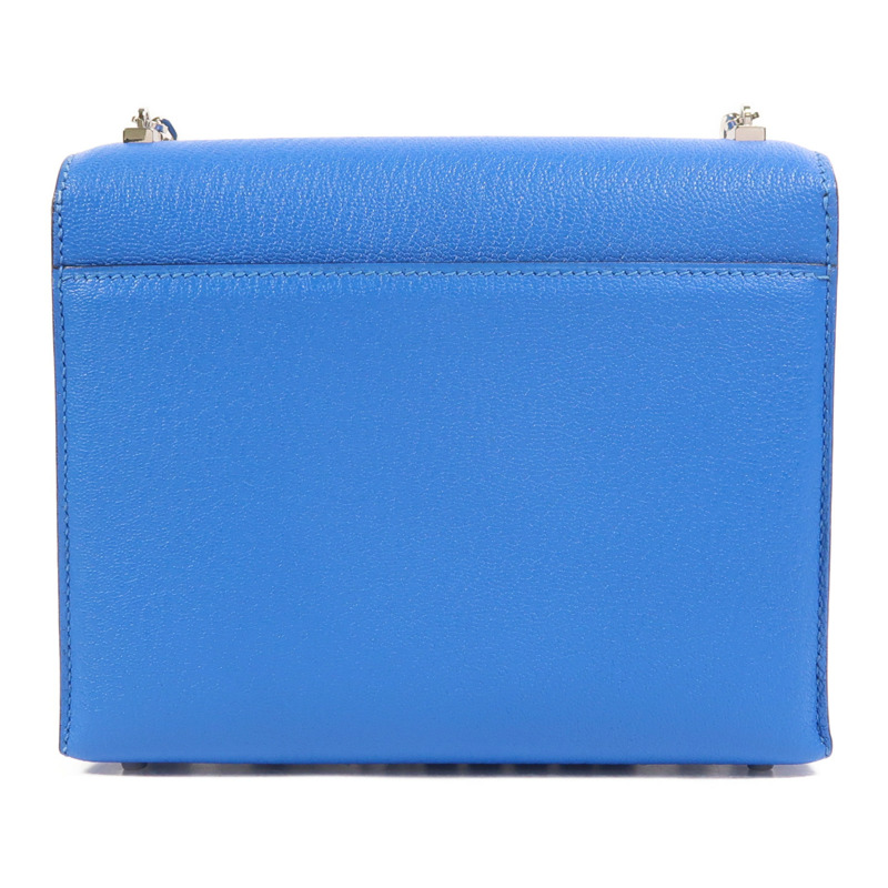 HERMES Chevre皮革Verrou Mini銀扣鏈帶肩背袋Bleu Hydra-1