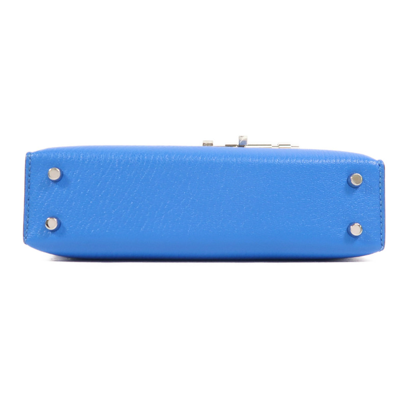 HERMES Chevre皮革Verrou Mini銀扣鏈帶肩背袋Bleu Hydra-3