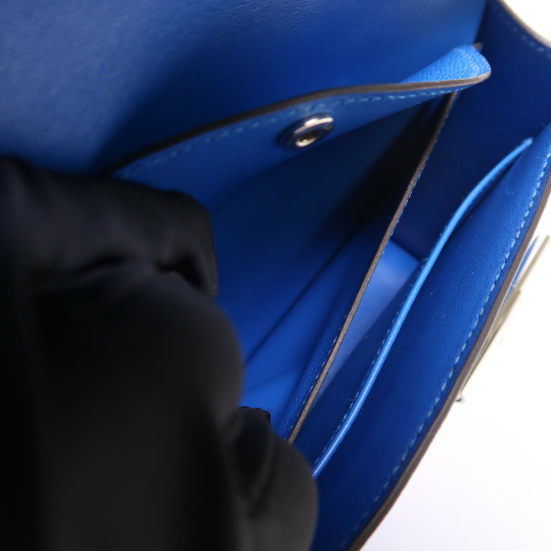 HERMES Chevre皮革Verrou Mini銀扣鏈帶肩背袋Bleu Hydra-5