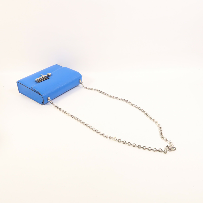 HERMES Chevre皮革Verrou Mini銀扣鏈帶肩背袋Bleu Hydra-8