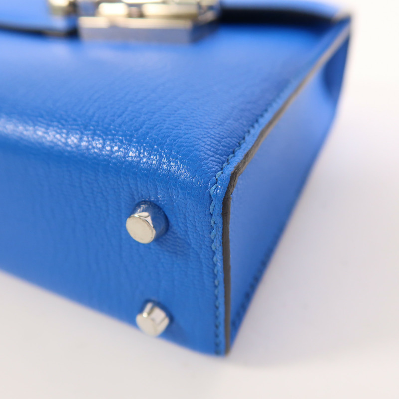 HERMES Chevre皮革Verrou Mini銀扣鏈帶肩背袋Bleu Hydra-9