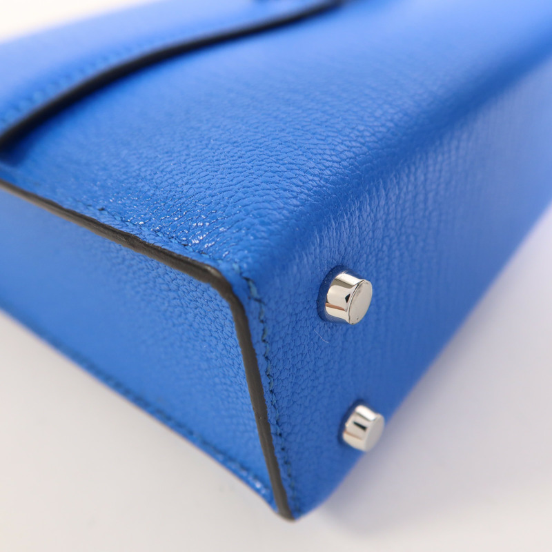 HERMES Chevre皮革Verrou Mini銀扣鏈帶肩背袋Bleu Hydra-10