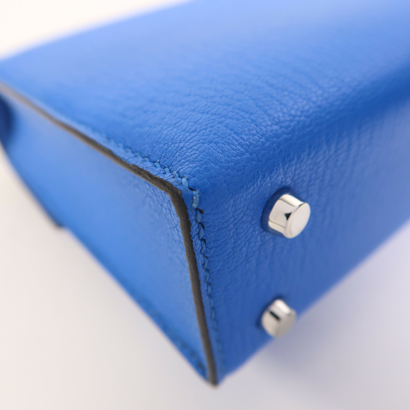 HERMES Chevre皮革Verrou Mini銀扣鏈帶肩背袋Bleu Hydra-12