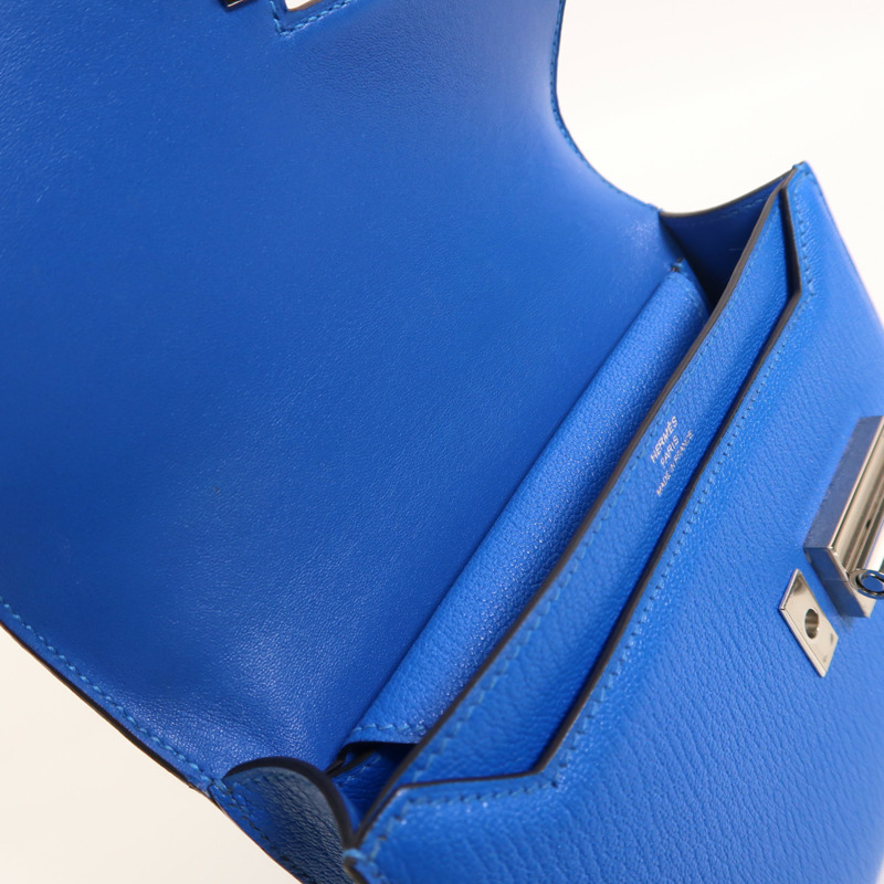 HERMES Chevre皮革Verrou Mini銀扣鏈帶肩背袋Bleu Hydra-14