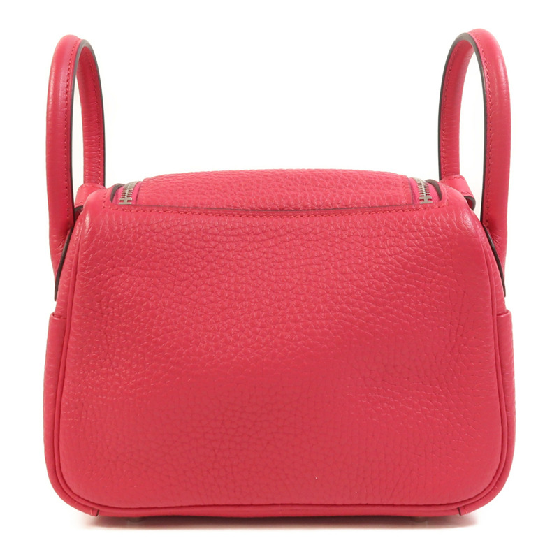 HERMES Clemence皮革Mini Lindy銀扣手挽肩背兩用袋Rose Extreme-1