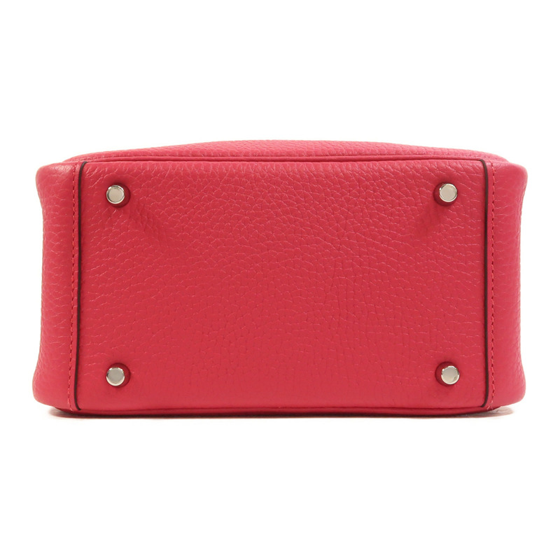 HERMES Clemence皮革Mini Lindy銀扣手挽肩背兩用袋Rose Extreme-3