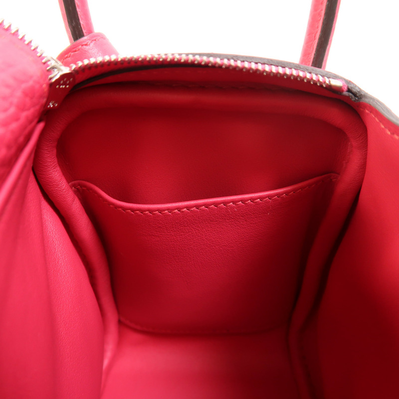 HERMES Clemence皮革Mini Lindy銀扣手挽肩背兩用袋Rose Extreme-5
