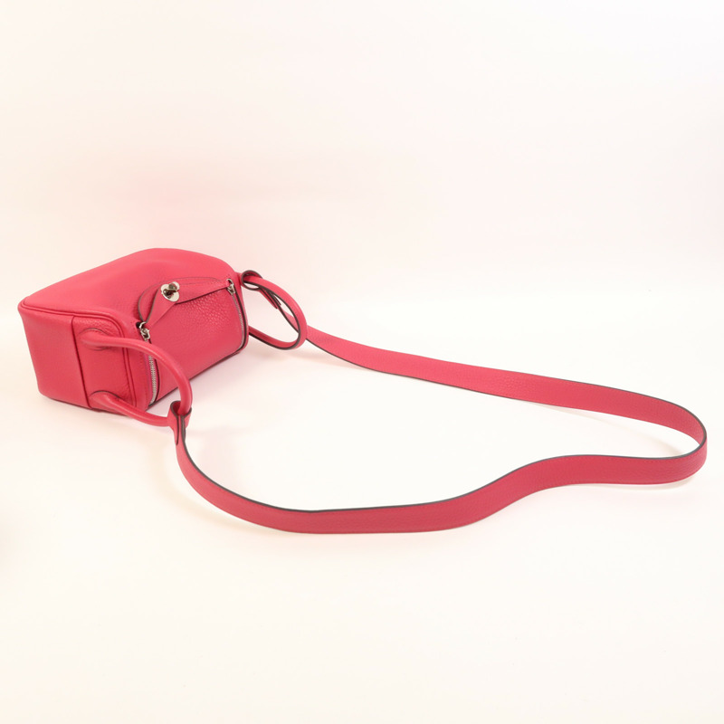 HERMES Clemence皮革Mini Lindy銀扣手挽肩背兩用袋Rose Extreme-9