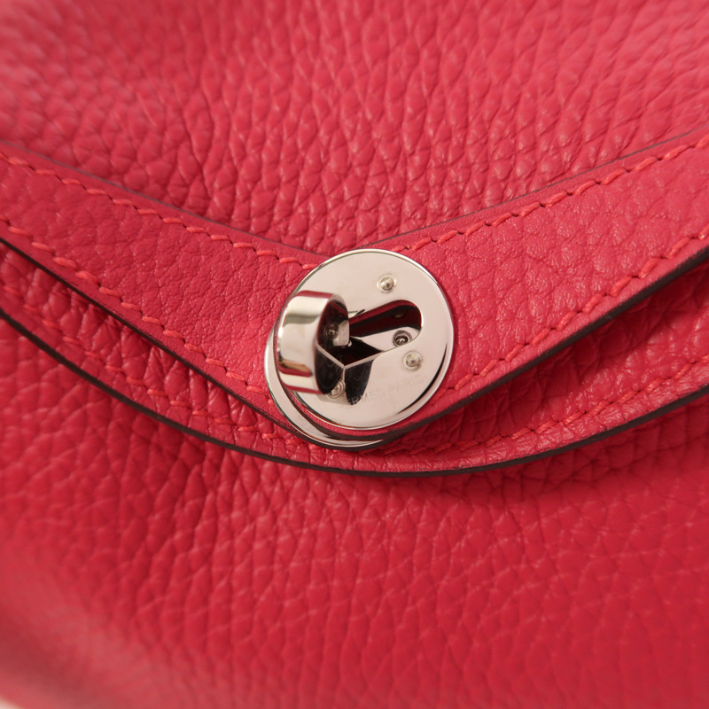 HERMES Clemence皮革Mini Lindy銀扣手挽肩背兩用袋Rose Extreme-10