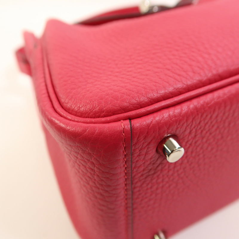 HERMES Clemence皮革Mini Lindy銀扣手挽肩背兩用袋Rose Extreme-12