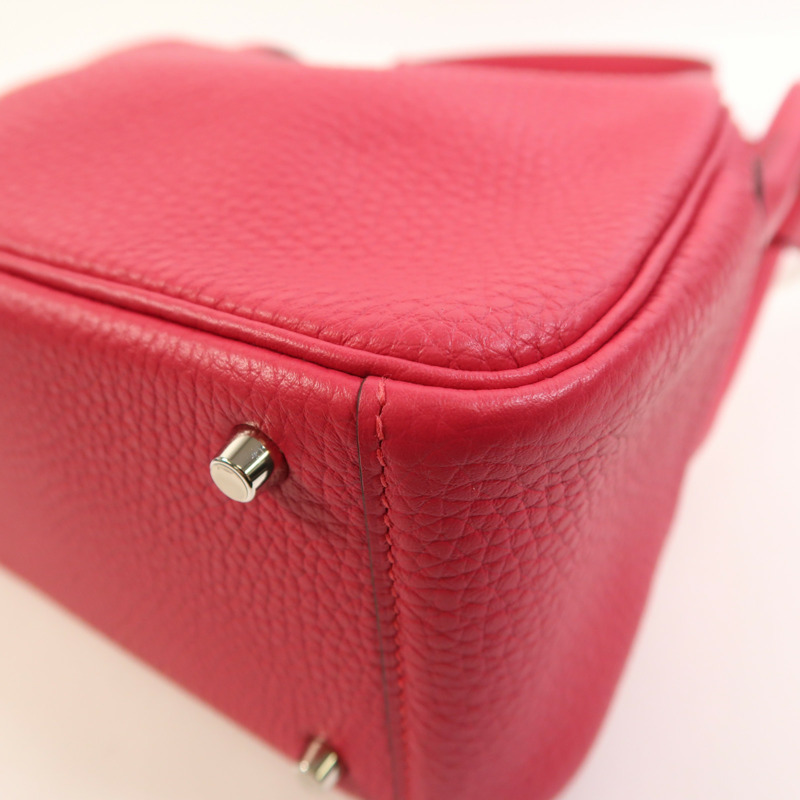 HERMES Clemence皮革Mini Lindy銀扣手挽肩背兩用袋Rose Extreme-13