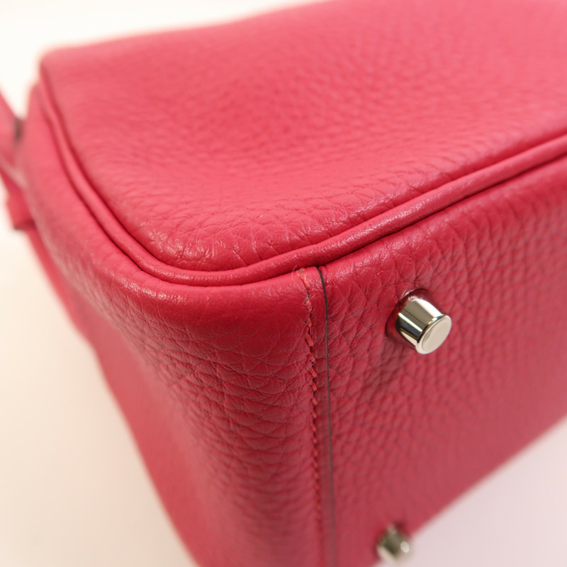 HERMES Clemence皮革Mini Lindy銀扣手挽肩背兩用袋Rose Extreme-14