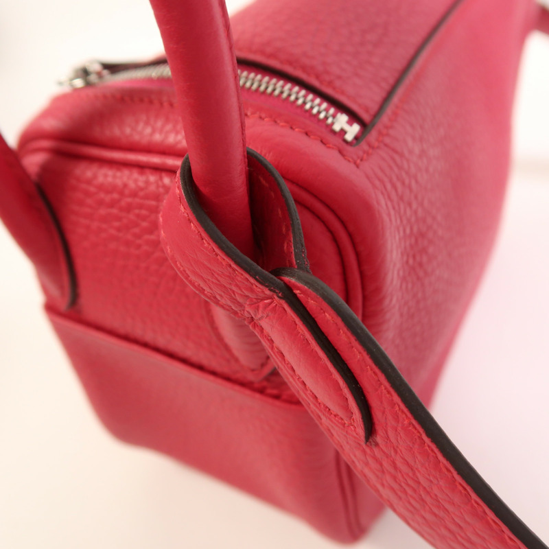 HERMES Clemence皮革Mini Lindy銀扣手挽肩背兩用袋Rose Extreme-15