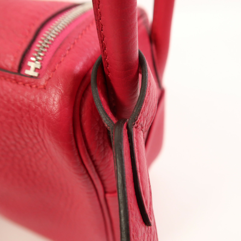 HERMES Clemence皮革Mini Lindy銀扣手挽肩背兩用袋Rose Extreme-16