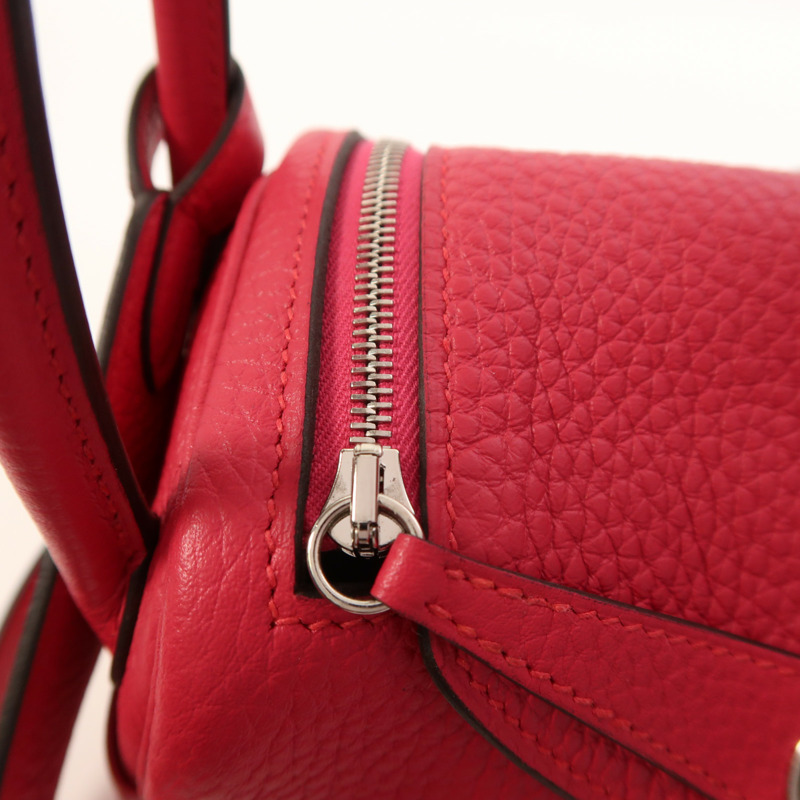 HERMES Clemence皮革Mini Lindy銀扣手挽肩背兩用袋Rose Extreme-18