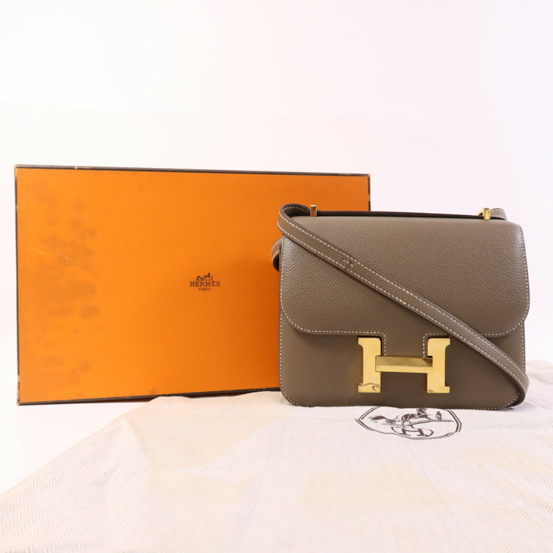 HERMES Epsom皮革Constance Mini金扣手挽肩背兩用袋Etoupe-9