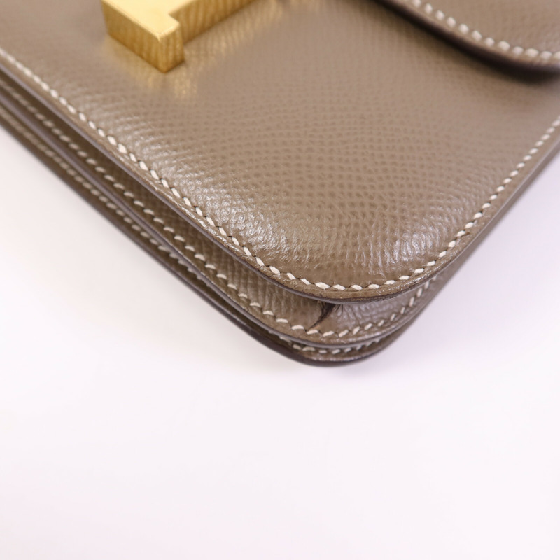 HERMES Epsom皮革Constance Mini金扣手挽肩背兩用袋Etoupe-12
