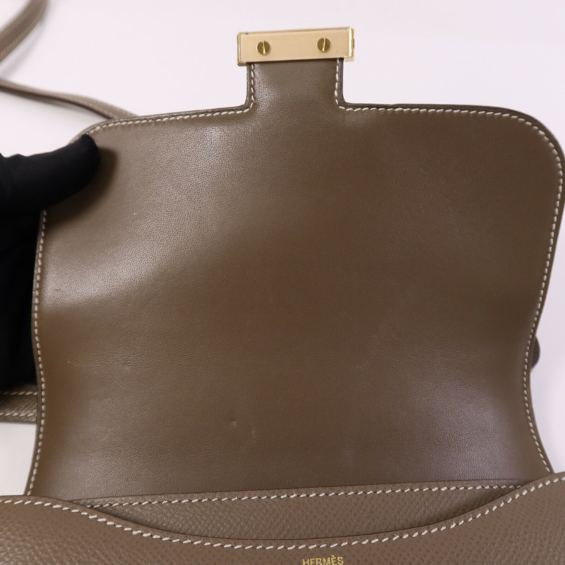 HERMES Epsom皮革Constance Mini金扣手挽肩背兩用袋Etoupe-14