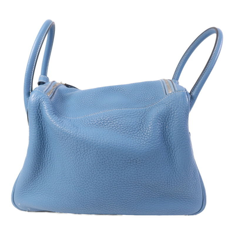 HERMES Clemence皮革Lindy 30銀扣手挽肩背兩用袋Bleu Jean-1