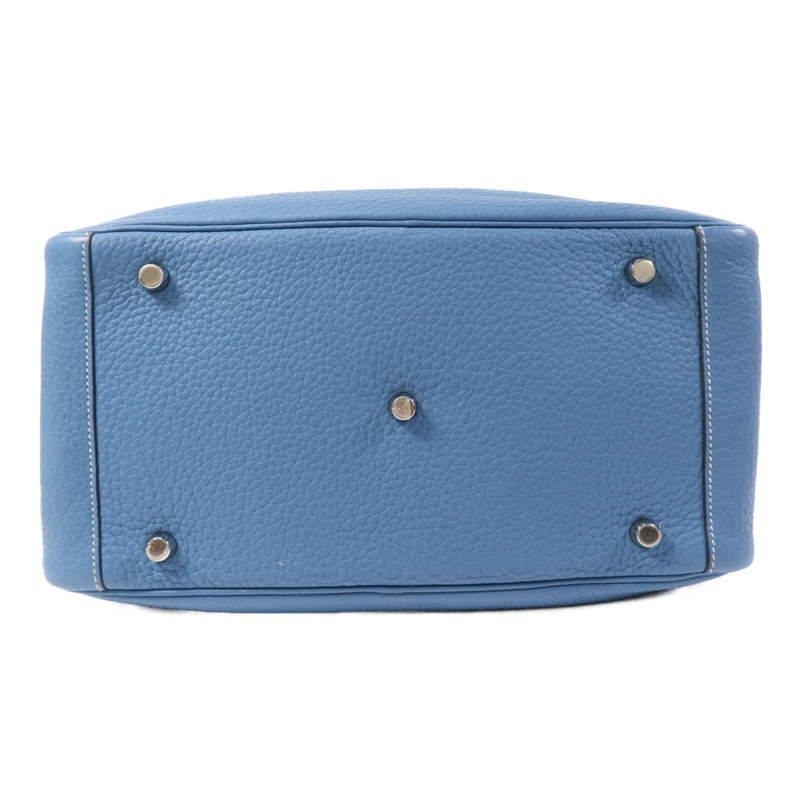 HERMES Clemence皮革Lindy 30銀扣手挽肩背兩用袋Bleu Jean-3