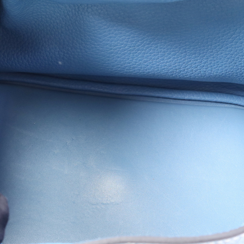 HERMES Clemence皮革Lindy 30銀扣手挽肩背兩用袋Bleu Jean-4