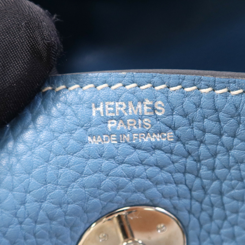 HERMES Clemence皮革Lindy 30銀扣手挽肩背兩用袋Bleu Jean-5
