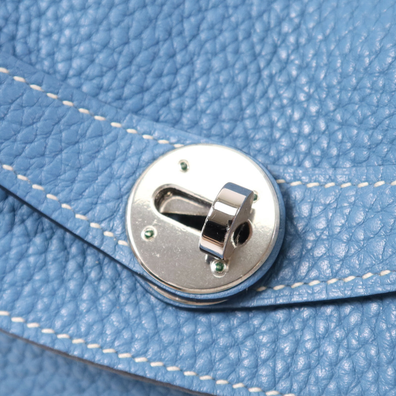 HERMES Clemence皮革Lindy 30銀扣手挽肩背兩用袋Bleu Jean-6