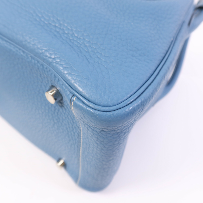HERMES Clemence皮革Lindy 30銀扣手挽肩背兩用袋Bleu Jean-8