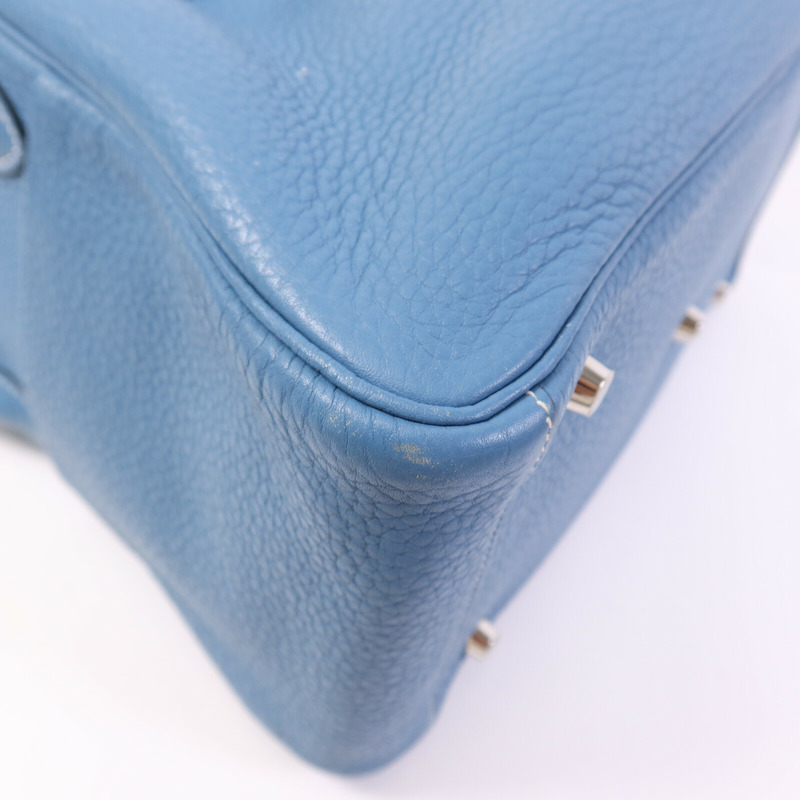 HERMES Clemence皮革Lindy 30銀扣手挽肩背兩用袋Bleu Jean-9