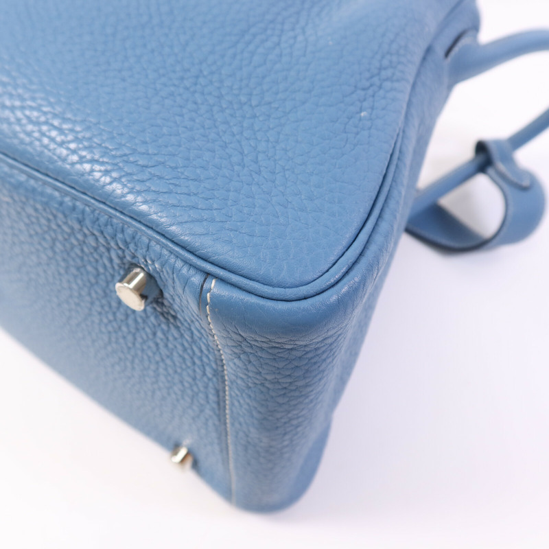 HERMES Clemence皮革Lindy 30銀扣手挽肩背兩用袋Bleu Jean-10
