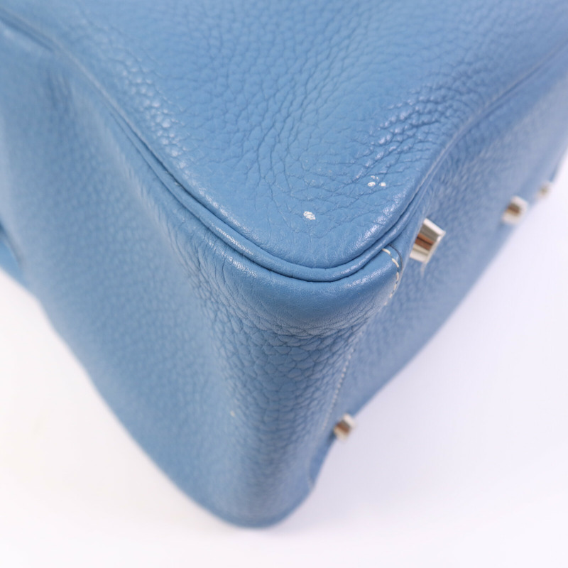 HERMES Clemence皮革Lindy 30銀扣手挽肩背兩用袋Bleu Jean-11