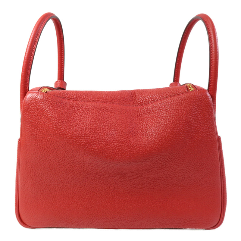 HERMES Clemence皮革Lindy 30金扣手挽肩背兩用袋Rouge Tomate-1