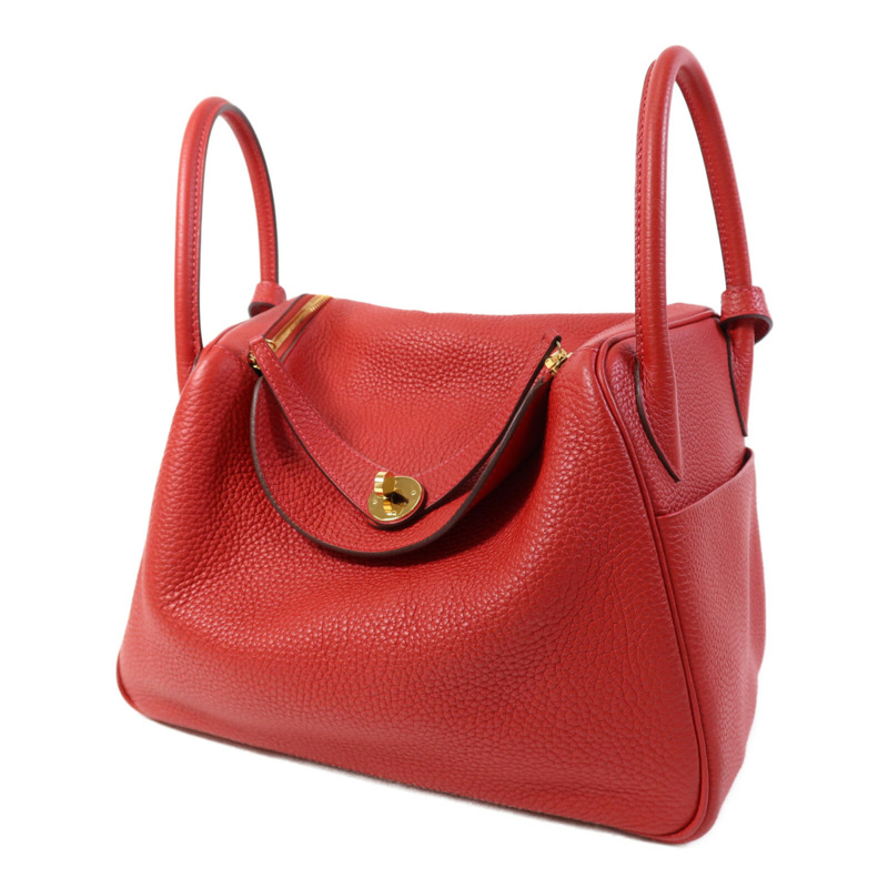 HERMES Clemence皮革Lindy 30金扣手挽肩背兩用袋Rouge Tomate-2