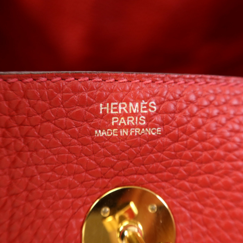 HERMES Clemence皮革Lindy 30金扣手挽肩背兩用袋Rouge Tomate-5
