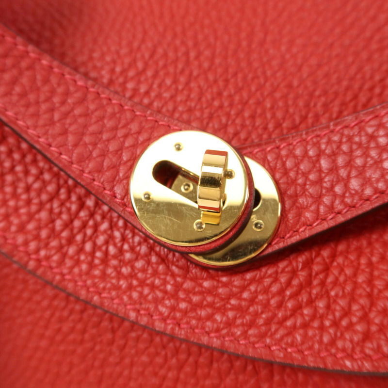 HERMES Clemence皮革Lindy 30金扣手挽肩背兩用袋Rouge Tomate-6