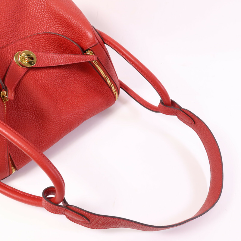 HERMES Clemence皮革Lindy 30金扣手挽肩背兩用袋Rouge Tomate-8