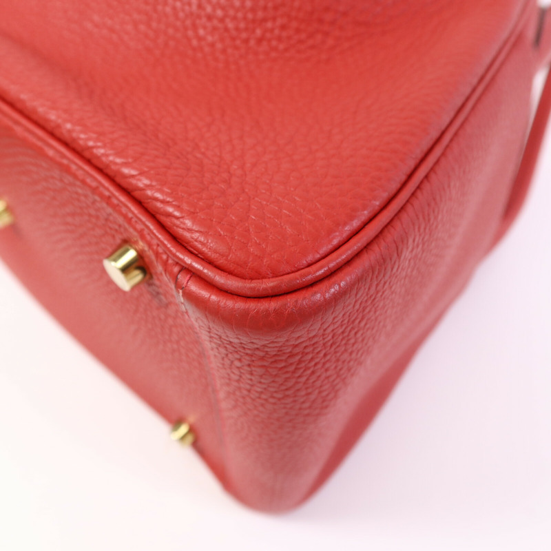 HERMES Clemence皮革Lindy 30金扣手挽肩背兩用袋Rouge Tomate-9