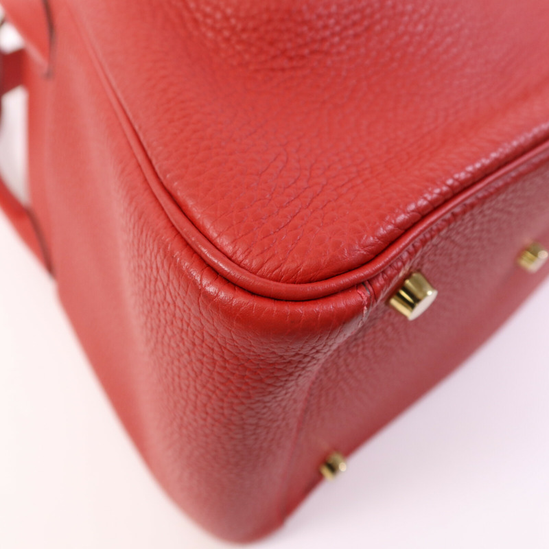 HERMES Clemence皮革Lindy 30金扣手挽肩背兩用袋Rouge Tomate-10