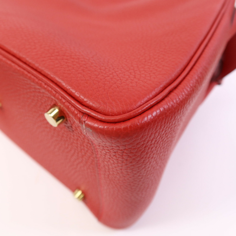 HERMES Clemence皮革Lindy 30金扣手挽肩背兩用袋Rouge Tomate-11