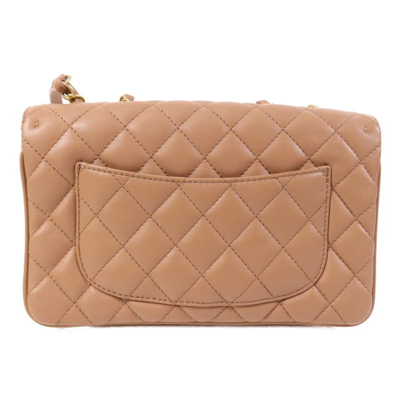 CHANEL 羊皮皮革金扣肩背袋 杏色-1