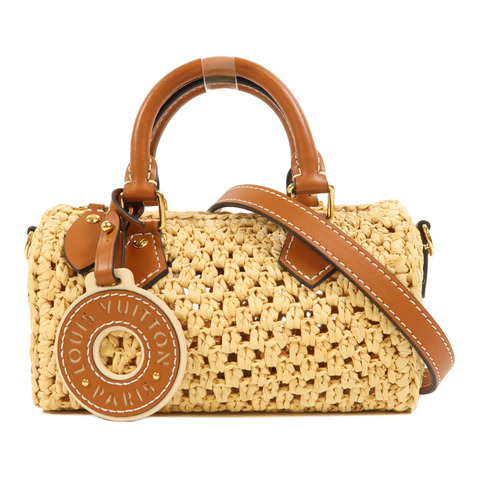 LOUIS VUITTON Raffia Nano Speedy金扣手挽肩背兩用袋