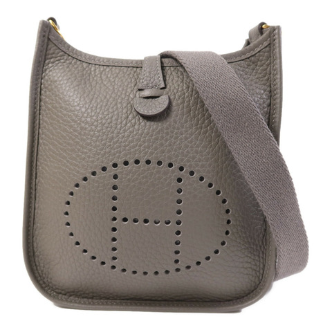 HERMES Clemence皮革Evelyne TPM金扣肩背袋Gris Meyer