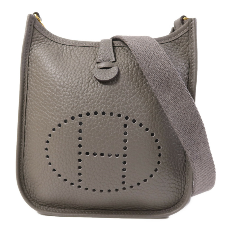 HERMES Clemence皮革Evelyne TPM金扣肩背袋Gris Meyer-0