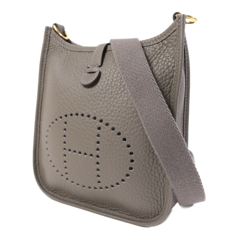 HERMES Clemence皮革Evelyne TPM金扣肩背袋Gris Meyer-1