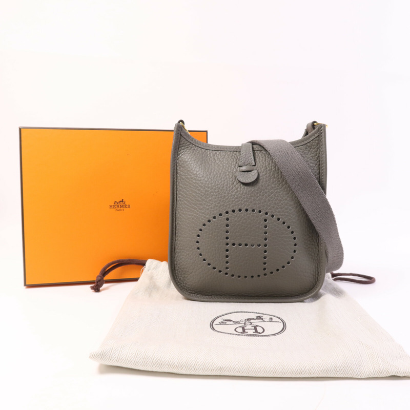 HERMES Clemence皮革Evelyne TPM金扣肩背袋Gris Meyer-9